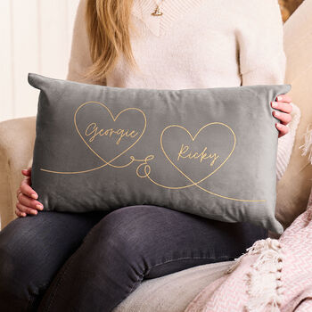 Names In Hearts Couples Personalised Velvet Cushion, 3 of 5