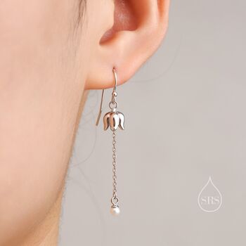 Sterling Silver Lily Of The Valley With Dangle Pearl Dangle Earrings, 2 of 10