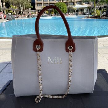 Personalised White Brown Large Chain Tote Beach Bag, 3 of 7