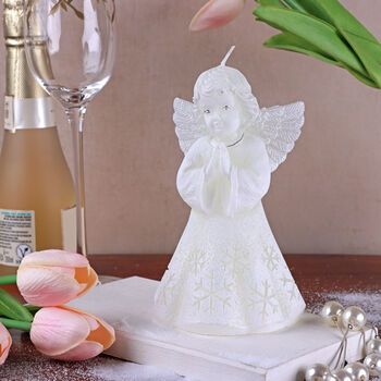 G Decor White Angel Art Candle Hand Finished With Snowflake Dress Decorative Wax Figure Symbol Of Blessings And Good Wishes, 8 of 8