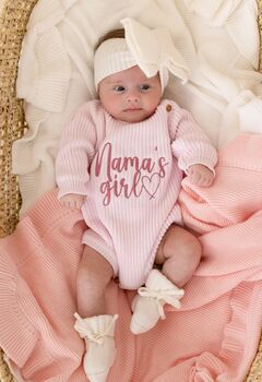She's Here Embroidered New Baby Long Sleeve Knitted Romper, 12 of 12