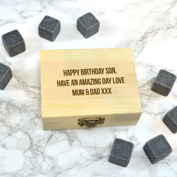 Personalised Whisky Stones Gift Set In A Pinewood Box, 2 of 5