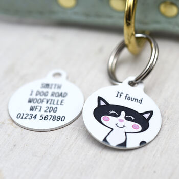 Cat ID Tag Personalised White Bold, 10 of 12