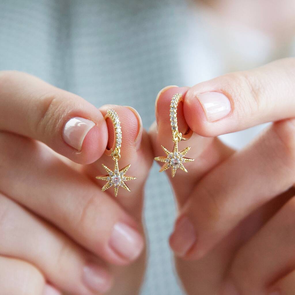 Crystal Star Huggie Hoop Earrings In Gold Plating, 1 of 8