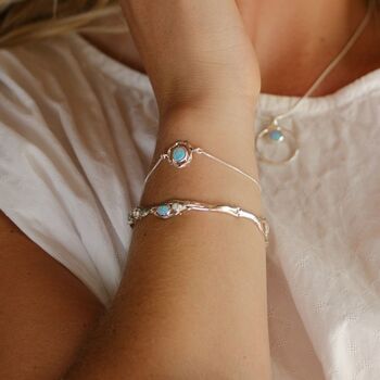 Handmade Dainty Silver Blue Fire Opal Flower Bracelet, 4 of 8