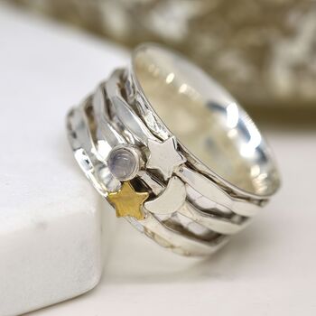 Personalised Sterling Silver Moonstone Spinning Ring, 2 of 9