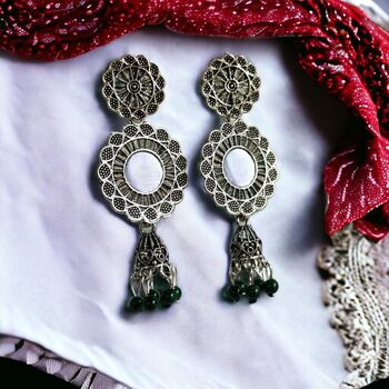 Indian Boho Oxidised Drop Ethnic Jhumkis Earrings, 3 of 7