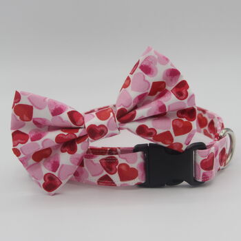 Pink And Red Hearts Valentines Dog Bow Tie, 7 of 7