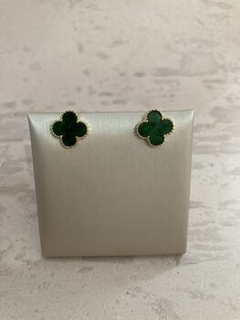 Green Four Leaf Clover Stud Earrings, 3 of 4