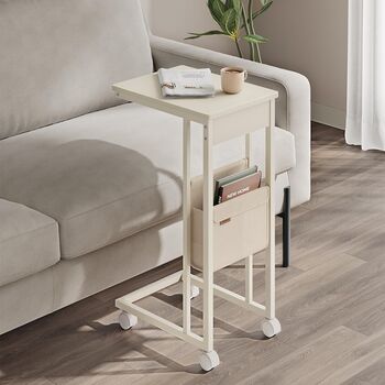 C Shaped Side Table With Fabric Storage And Castors, 2 of 10