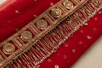 Leela Traditional Red Shade Bridal Net Dupatta, 3 of 6