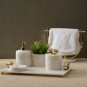 Black Marble Bathroom Set With Brass Towel Holder, 2 of 4