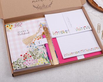 Personalised Pink Floral Gingham Stationery Gift Box, 3 of 7