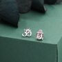 Mismatched Buddha Head And Om Stud Earrings In Sterling Silver, thumbnail 5 of 12