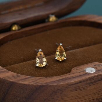 Sterling Silver Genuine Citrine Crystal Droplet Stud Earrings, 3 of 12