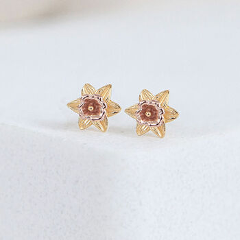 Yellow Gold Plated March Birth Flower Daffodil Stud Earrings, 2 of 7