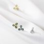 Sterling Silver Green Crystal Trio Stud Earrings, thumbnail 1 of 4