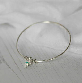 Sterling Silver Diamond And Turquoise Charm Bangle, 3 of 4
