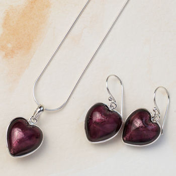 Heart Necklace And Earring Set In Murano Glass, 2 of 12