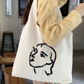 White Canvas Artist Face Illustration Shoulder Tote Bag, 2 of 8