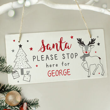 Personalised Santa Stop Here Wooden Sign, 2 of 3