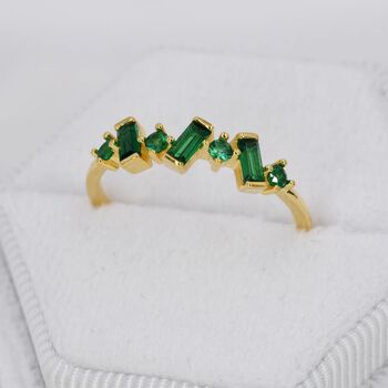 Emerald Green Baguette Cz Cluster Ring Sterling Silver, 7 of 11