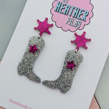 Cowboy Boot Glitter Resin Earrings, 3 of 12