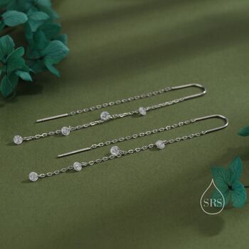 Sterling Silver Cz Cascade Drop U Threader Earrings, 6 of 11