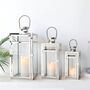 Set Of Three Silver Stainless Candle Holder Lantern, thumbnail 3 of 6