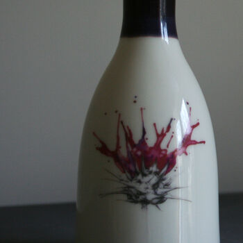 Ceramic Bottle Vase Floral Milk Thistle Design, 2 of 3