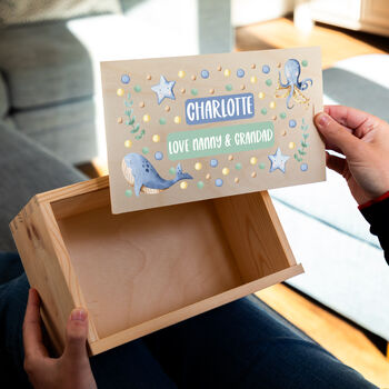 Personalised Sea Animals Keepsake Box With Sliding Lid, 2 of 5