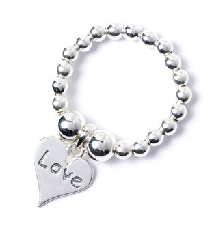 Sterling Silver Ball Bead Ring With Love Heart Charm, 10 of 12