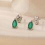 Sterling Silver Extra Tiny Genuine Green Onyx Droplet Stud Earrings, thumbnail 1 of 10