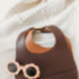 Chocolate Brown Personalised Leather Baby Bib, thumbnail 4 of 4