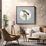 Mountain Trogon Moon Art Print – Vintage Japandi Style, thumbnail 4 of 9