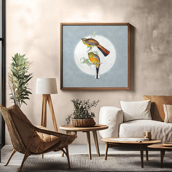 Mountain Trogon Moon Art Print – Vintage Japandi Style, 4 of 9
