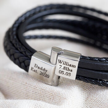 Men's Personalised Leather Straps Bracelet In Box, 7 of 11