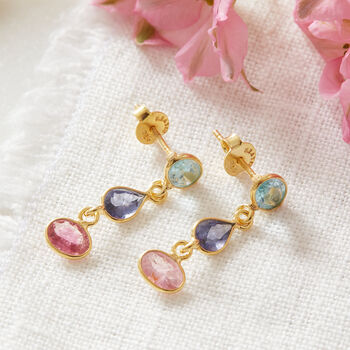 Multicoloured Tourmaline Gold Plated Silver Studs, 4 of 9