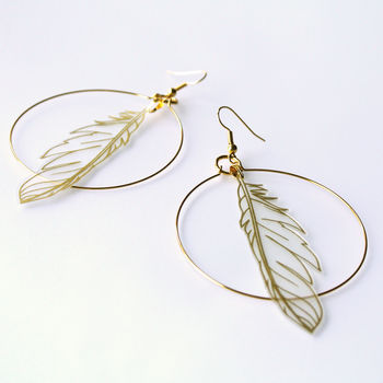 Delicate Gold Plated And Vinyl Feather Hoop Earrings, 4 of 5