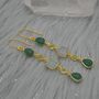 Green Onyx Jade Dangle Drop Gold Earrings, thumbnail 3 of 8