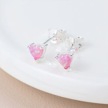 Sterling Silver Pink Opal Heart Micro Stud Earrings – 4mm, 4 of 5
