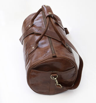 Personalised Barrel Style Brown Leather Holdall Unisex, 7 of 12