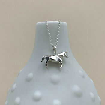 Personalised Solid Silver Origami Horse Necklace, 3 of 7