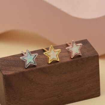 Opal Star Stud Earrings In Sterling Silver, 7 of 11