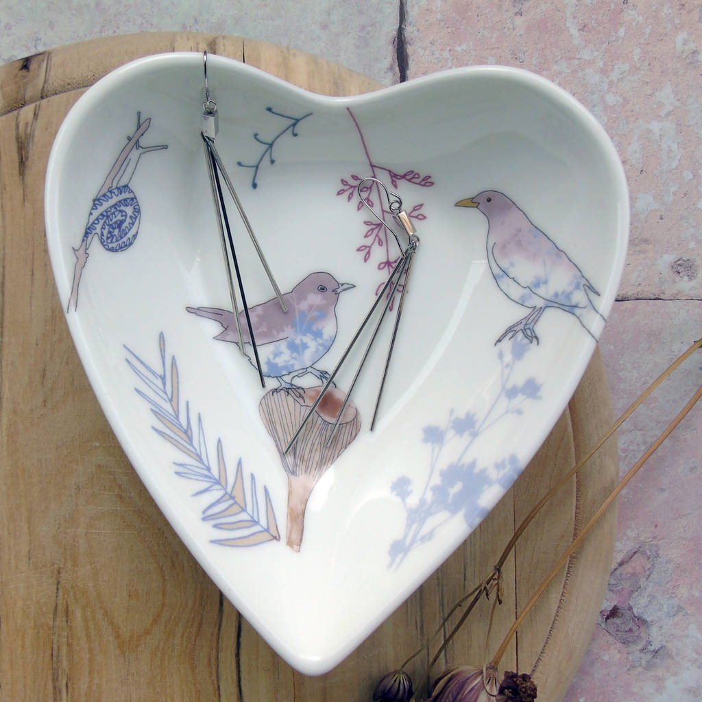 bone china hand decorated heart trinket dish by littlebirdydesigns