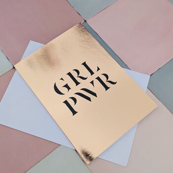Girl Power Card – Rose Gold Metallic – Blank Inside, 3 of 3
