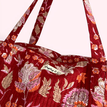 Large Weekend Duffle Bag | Red Block Print Floral, 6 of 7