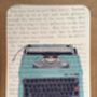 Typewriter On Vintage Book Paper Greeting Card, thumbnail 3 of 3