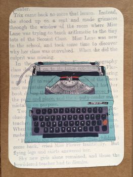 Typewriter On Vintage Book Paper Greeting Card, 3 of 3