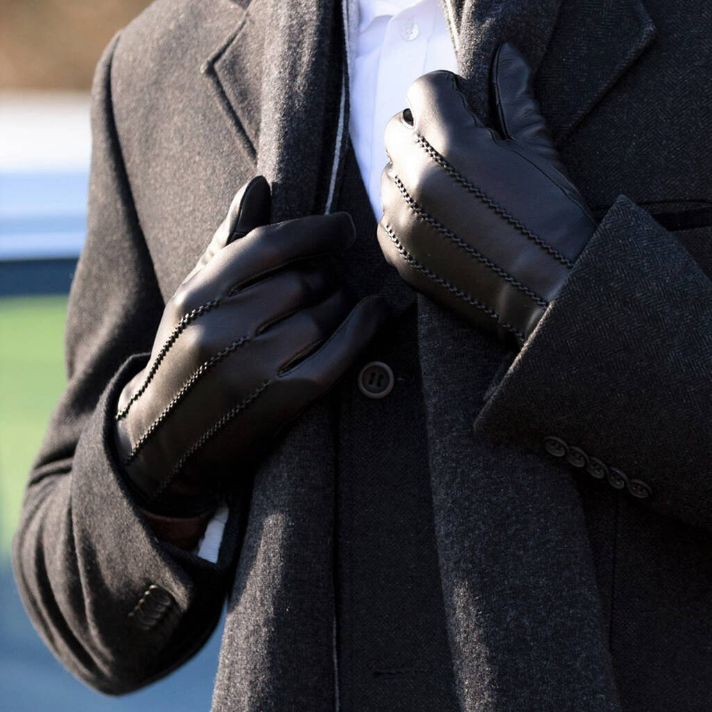Denham. Men's Cashmere Lined Leather Touchscreen Gloves, 1 of 9